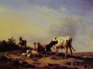 Eugene Joseph Verboeckhoven Painting - A Gathering in the Asture Eugene Verboeckhoven animal cattle